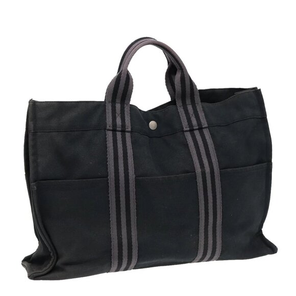 HERMES Fourre Tout MM Hand Bag Canvas Black Silver - Picture 1 of 14